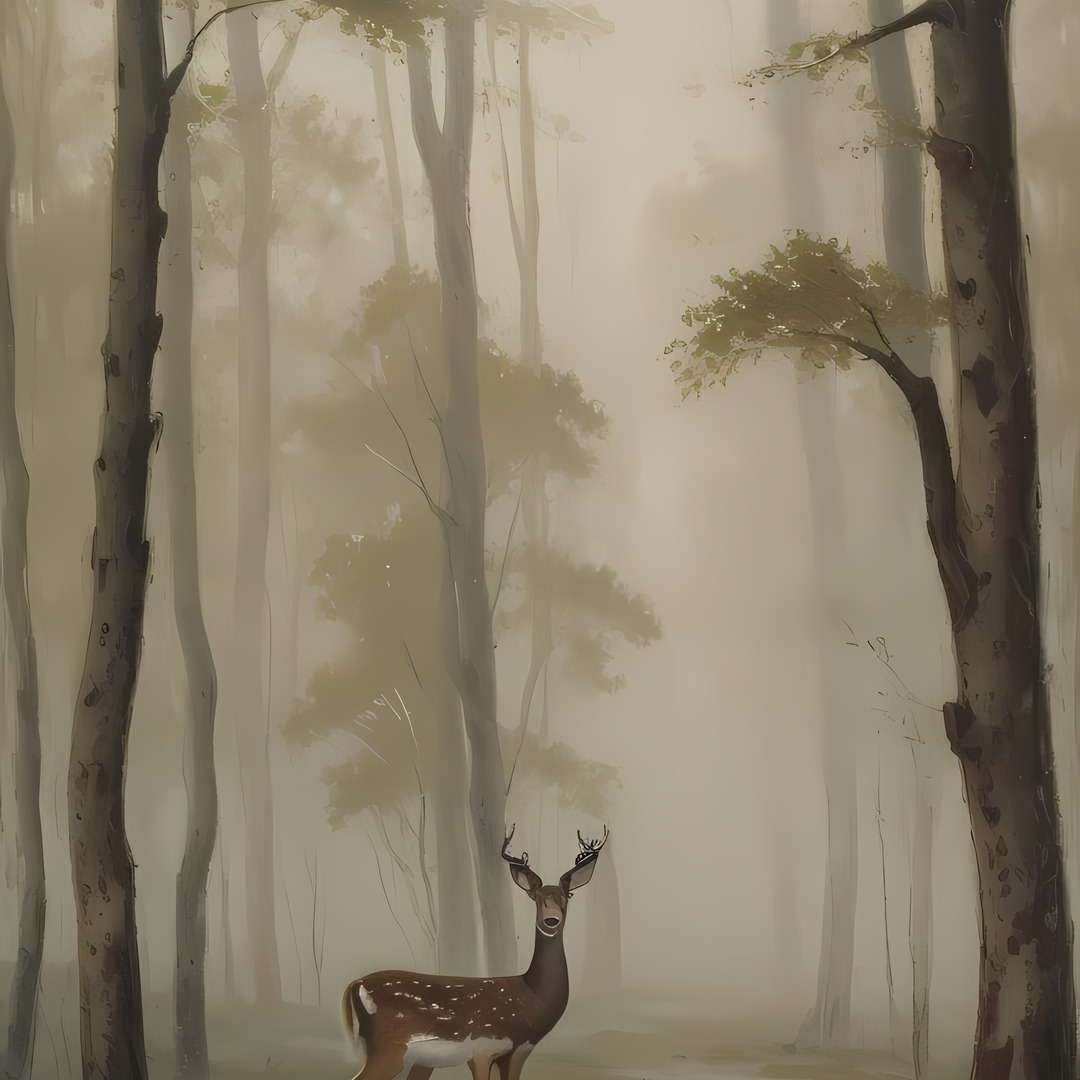 Misty forest deer print