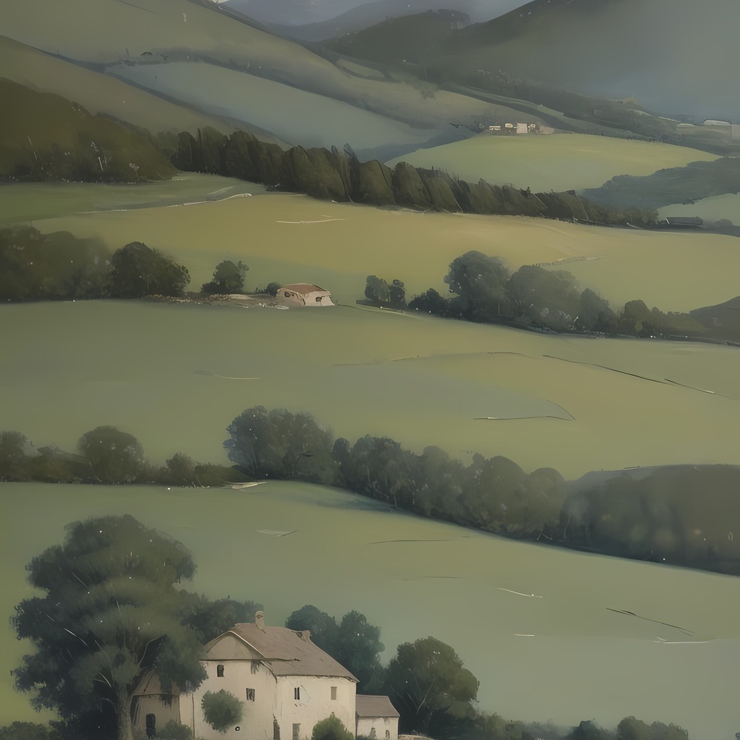 Countryside farmhouse landscape print