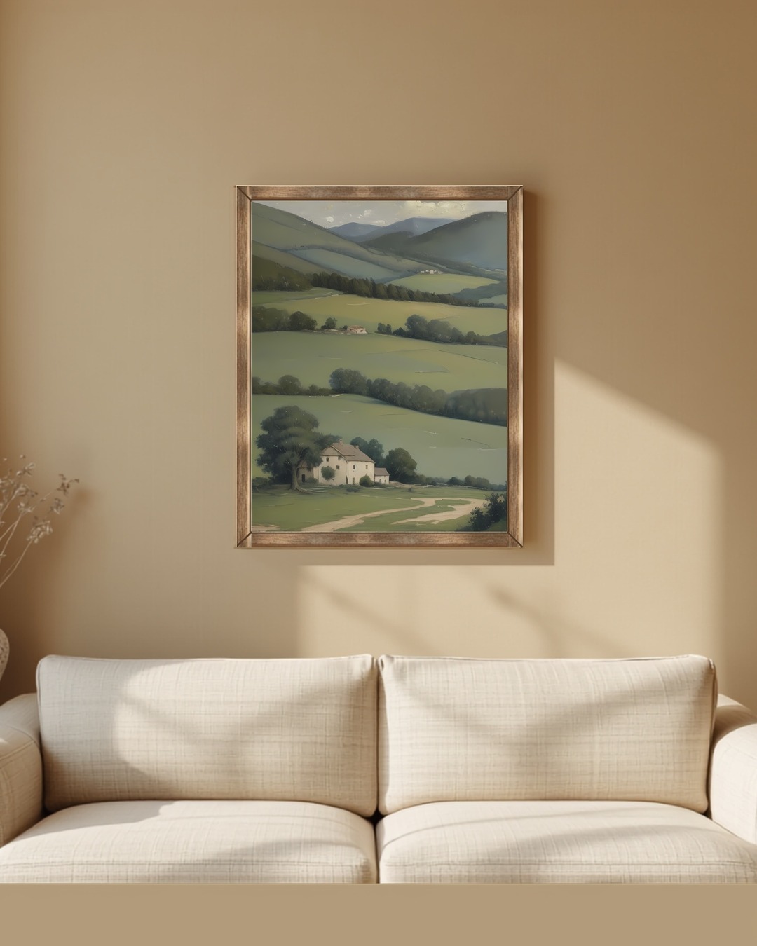 Farmhouse print styled in a living room