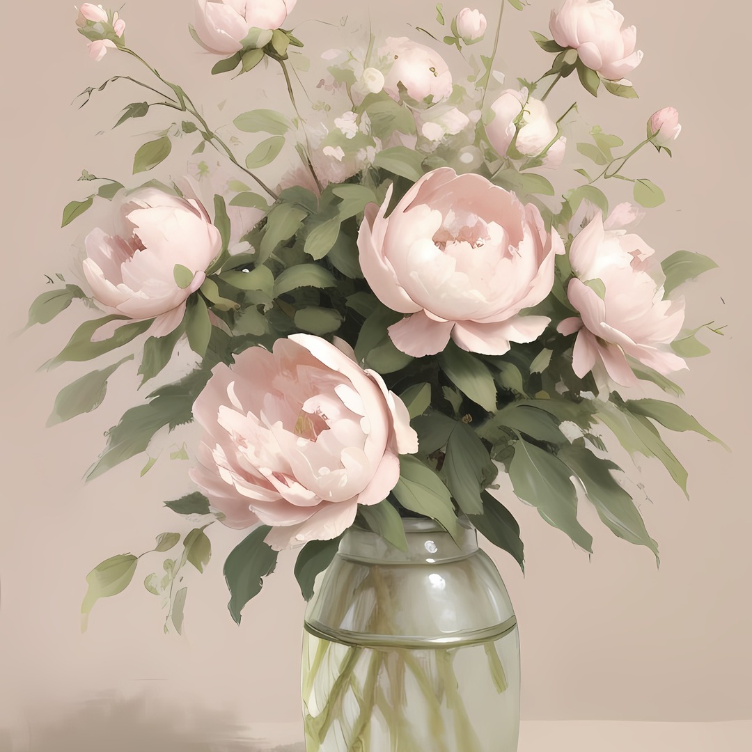Vintage peony bouquet print